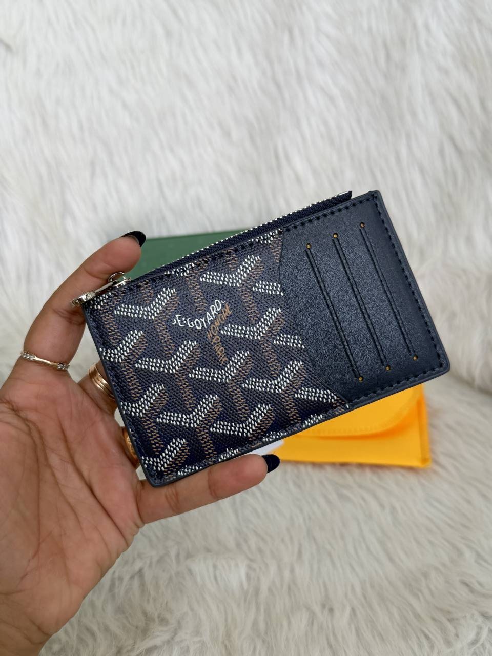 Goyarrd GO-1 Blue Bourbon Zip Card Case Wallet With Original Box & DustCover