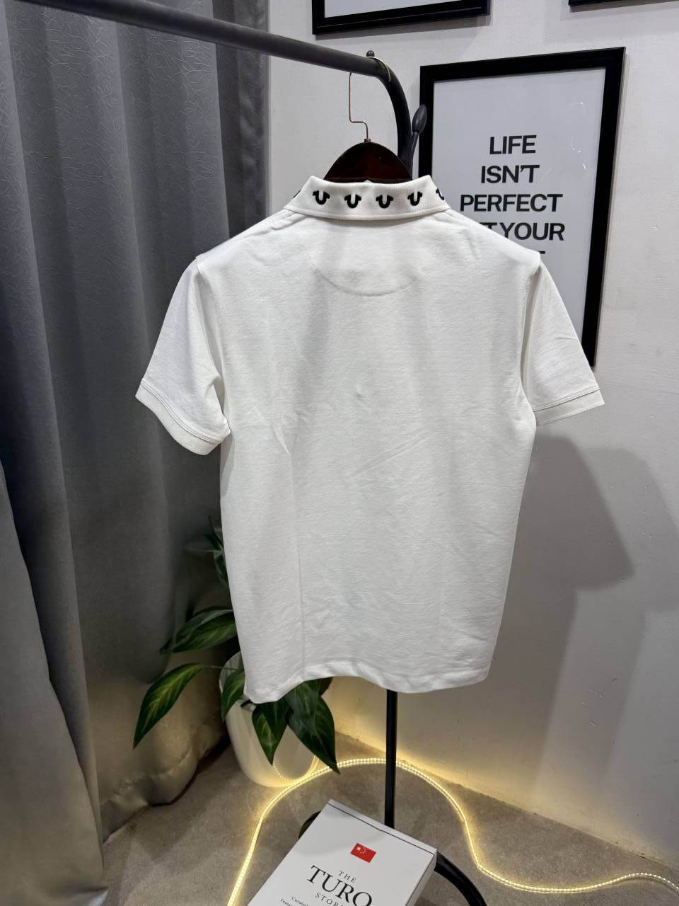 True religion embroidery logo imported polo tshirt white