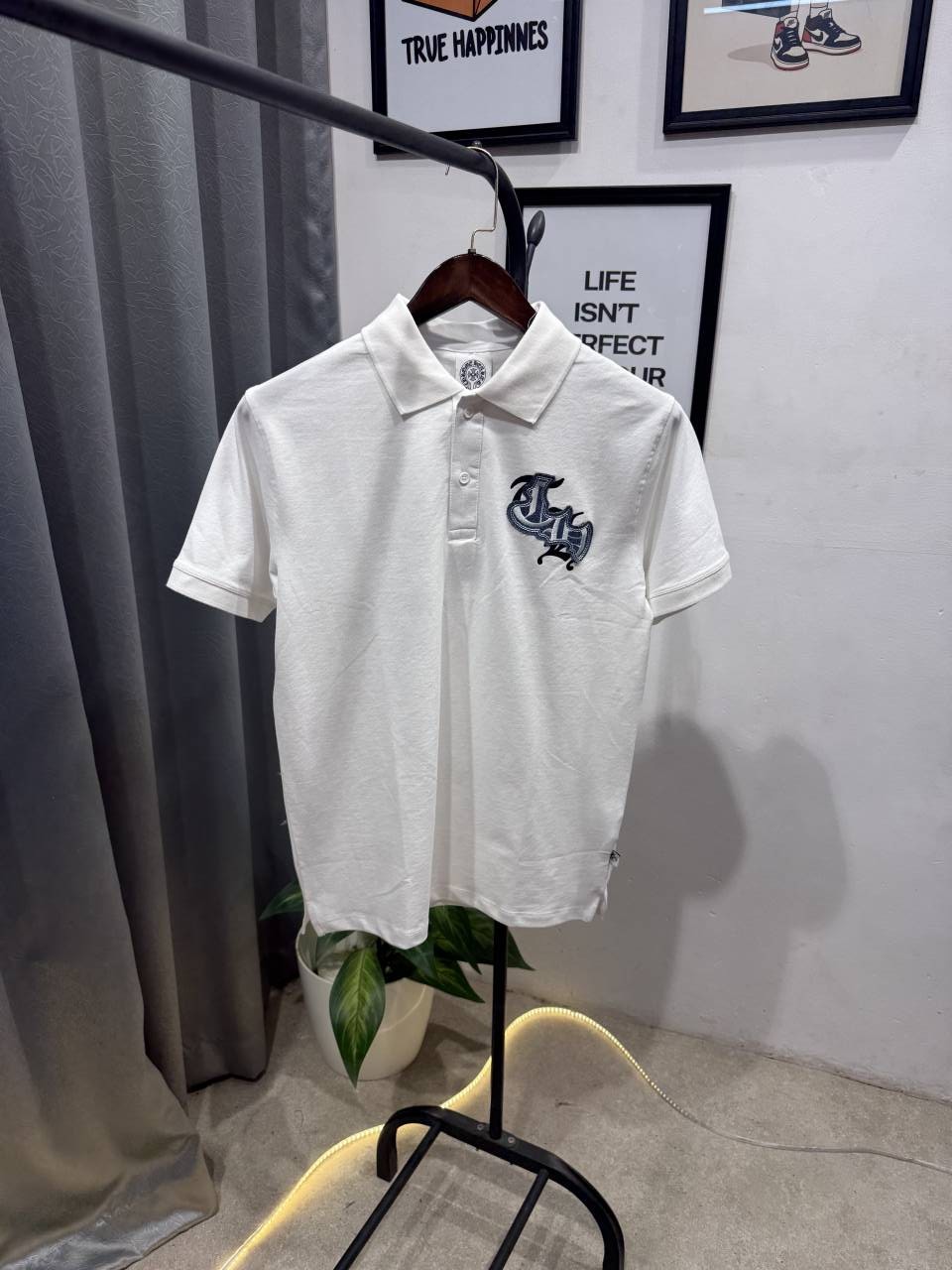 Chrome heart turkey imported polo tshirt with patch and embroidery and brand button white