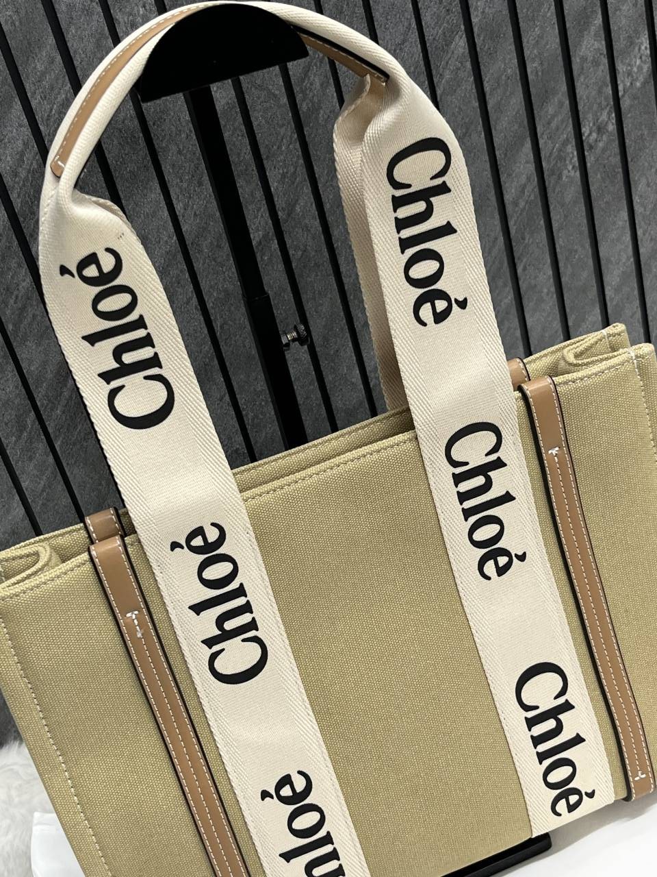 Chloe Pink Medium Canvas Woody Tote With Dust Cover