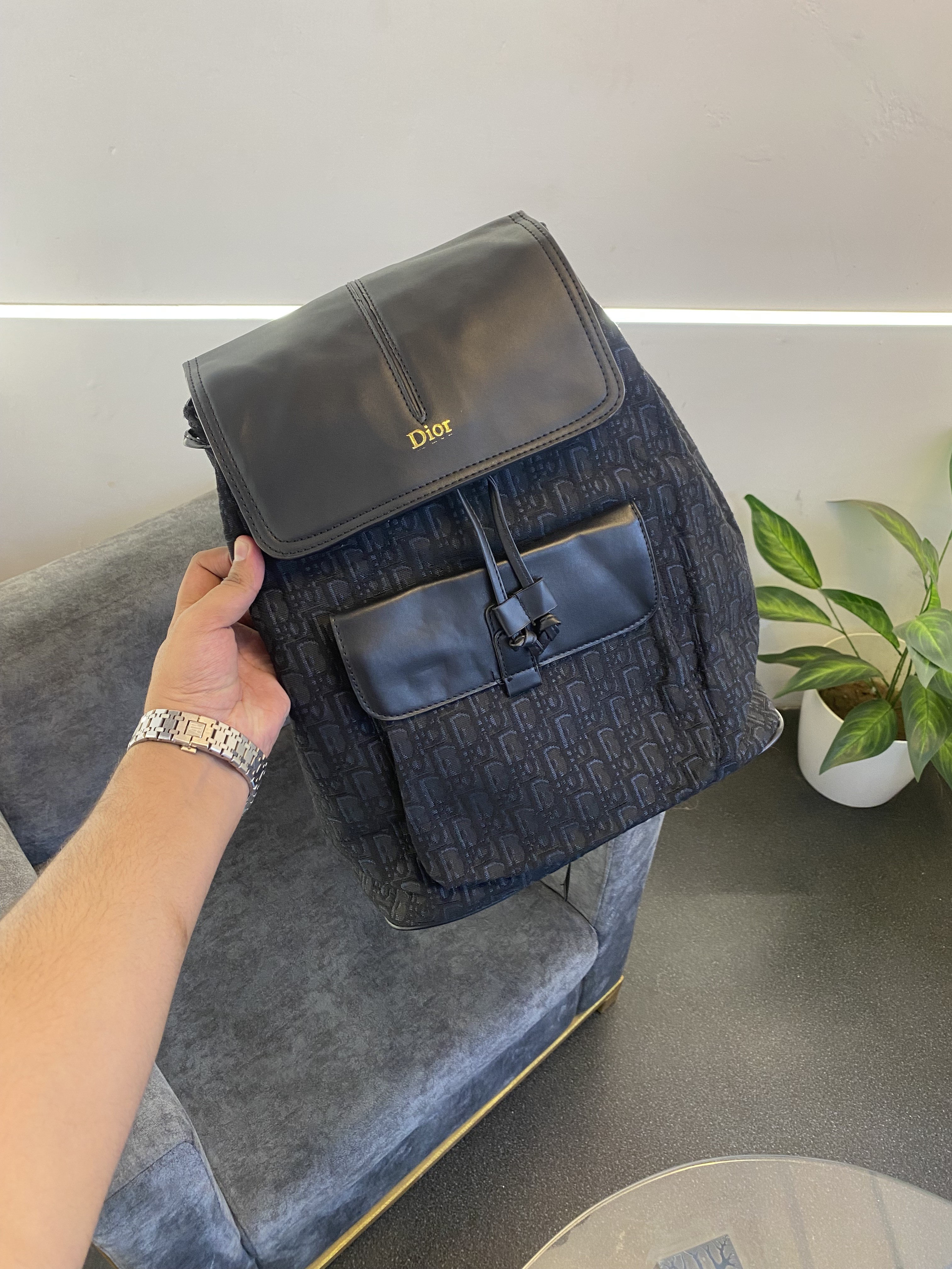 Christian diyor jacquards fabric monogram duffle bag and bagpack full set black