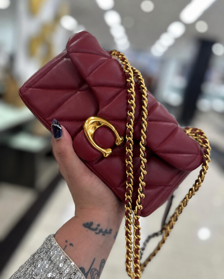 Coach Tabby 20 Quilted Wine-Gold ShoulderBag With OriginalBox DustCover