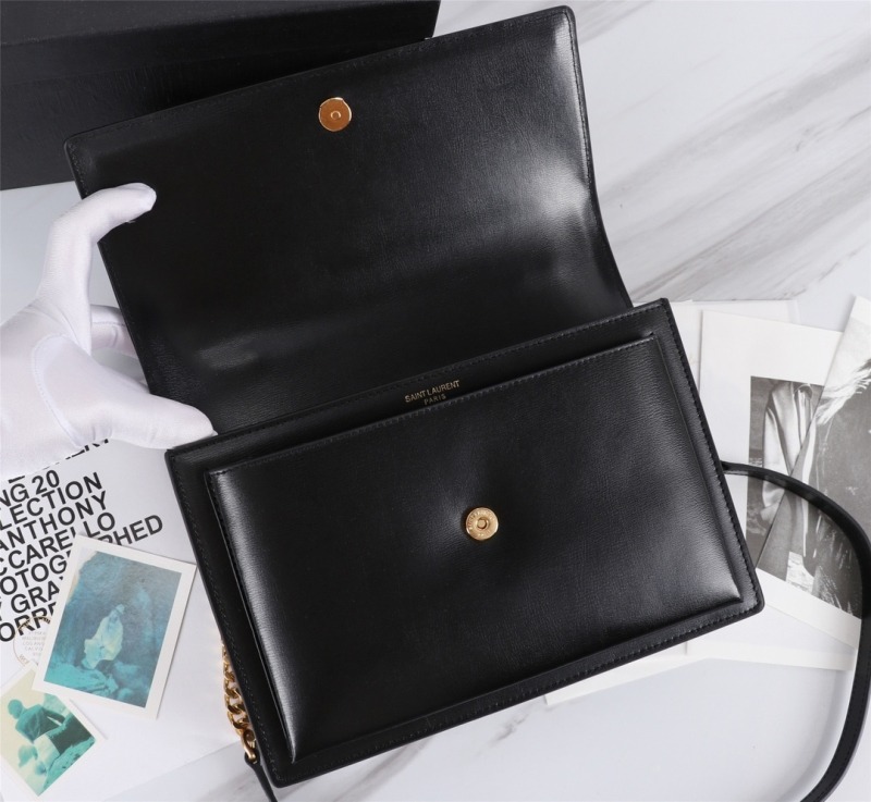 YSL Saint Laurent Sunset Premium Shoulder Bag With OG Double Magnetic Box & Dust Bag (Black - Gold - 936)