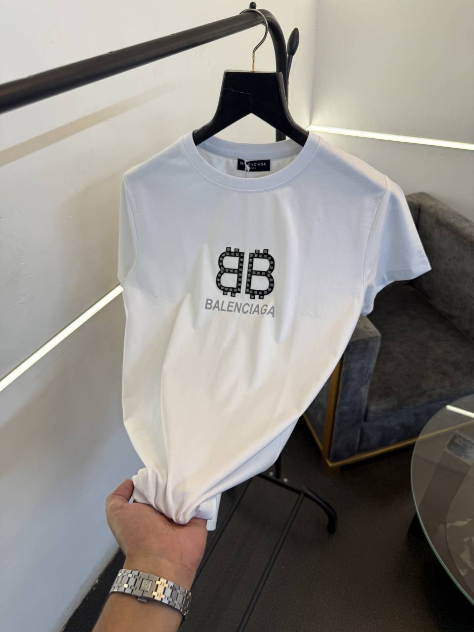 Balenciag a white front and back print turkish imported round neck tshirt sale