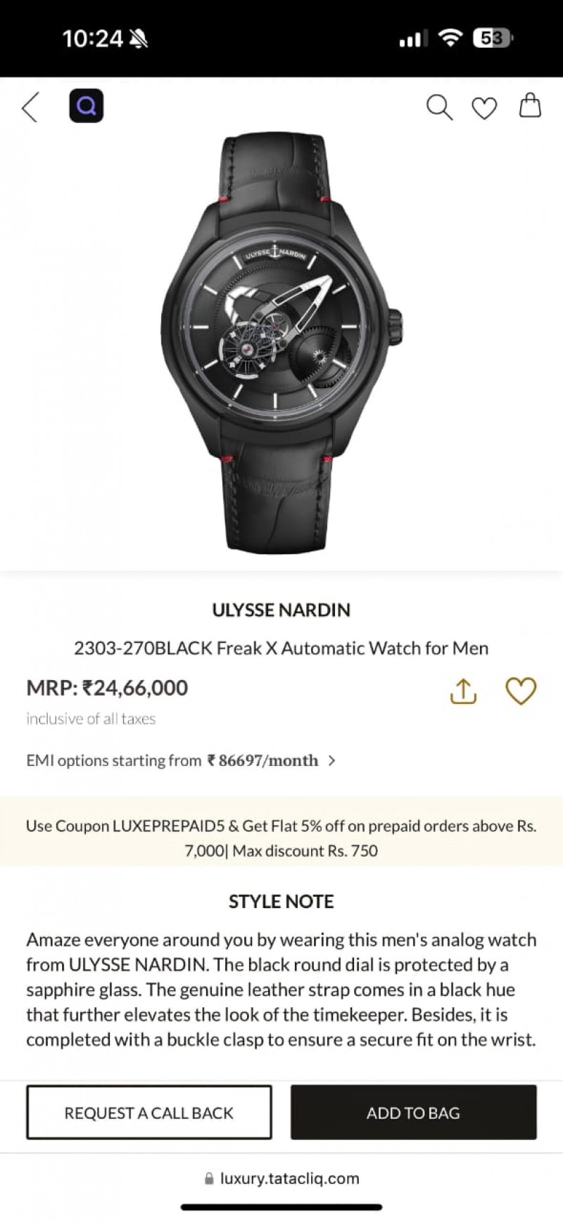 Ulysses Nardin 2303-270 Black Freak Automatic