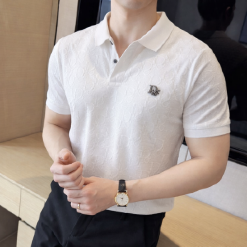 Christian Diyor Chest Logo Full Monogram Polo T-shirt White