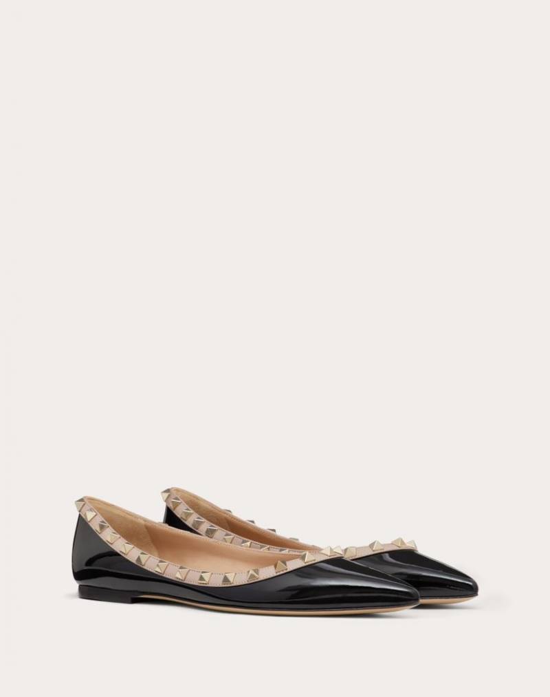 Valentyno_Rockstud_Patent_Black_Ballerina_Flats_For_Women_With_Original_Box_And_Carry_Bag