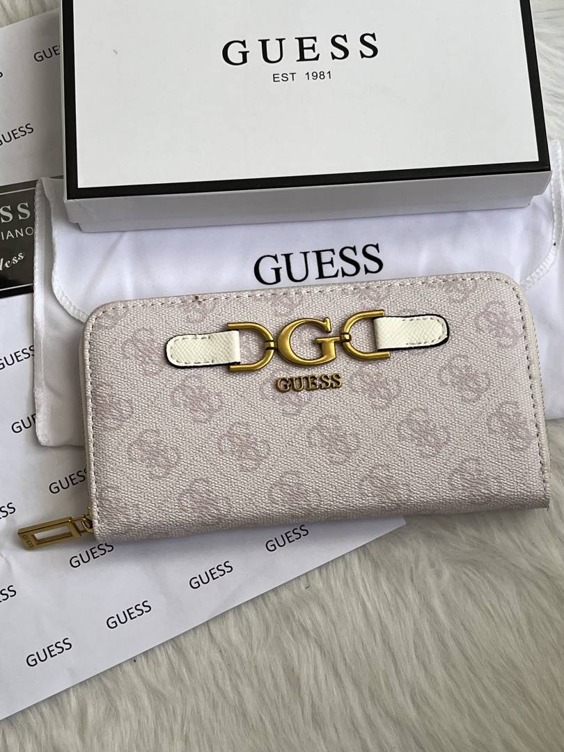 Guess 001 Light Purple Long Zippy Wallet With Original Box Dust Cover Card & Brand Packaging