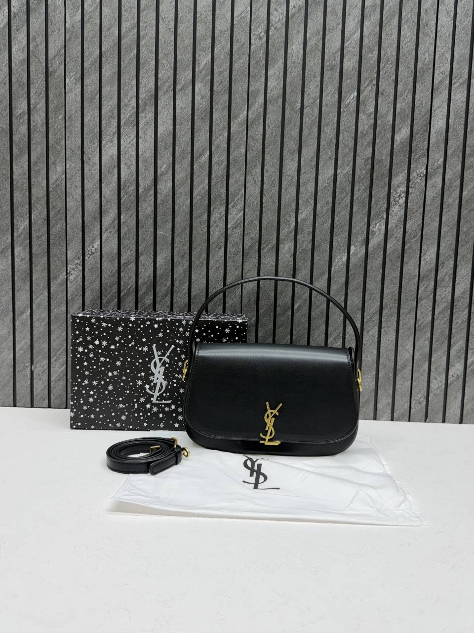 Ysl Voltaire 8868 Black-Gold Shoulder Crossbody Bag With Original Box
