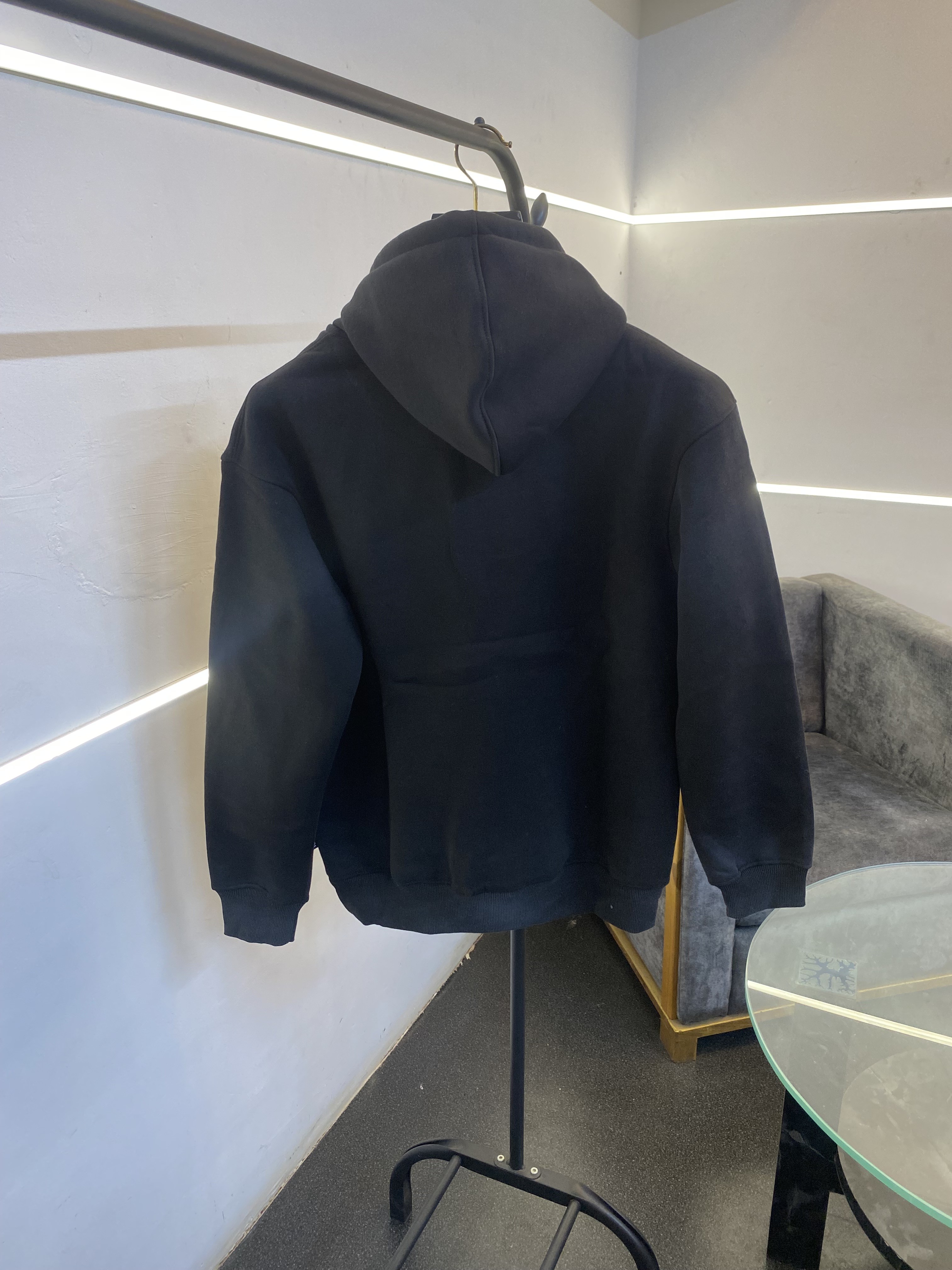 Ameeri heavy gsm fleece fabric hoody sweatshirt with ameeri applique embroidery work with shaded spray work as original black