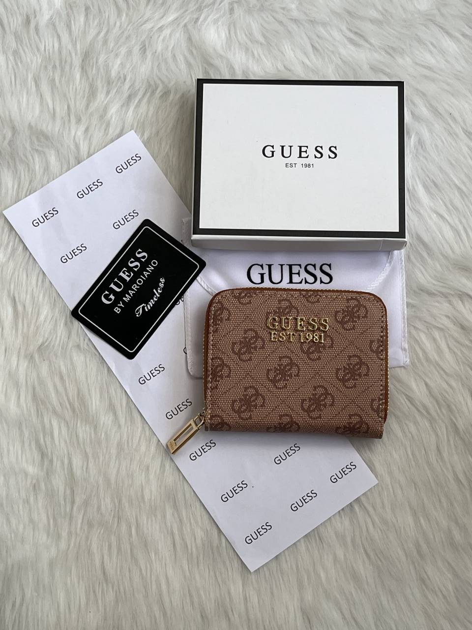 Guess 03 Light Apricot Mini Zippy Wallet With Original Box - Dust Cover - Card Premium Packing