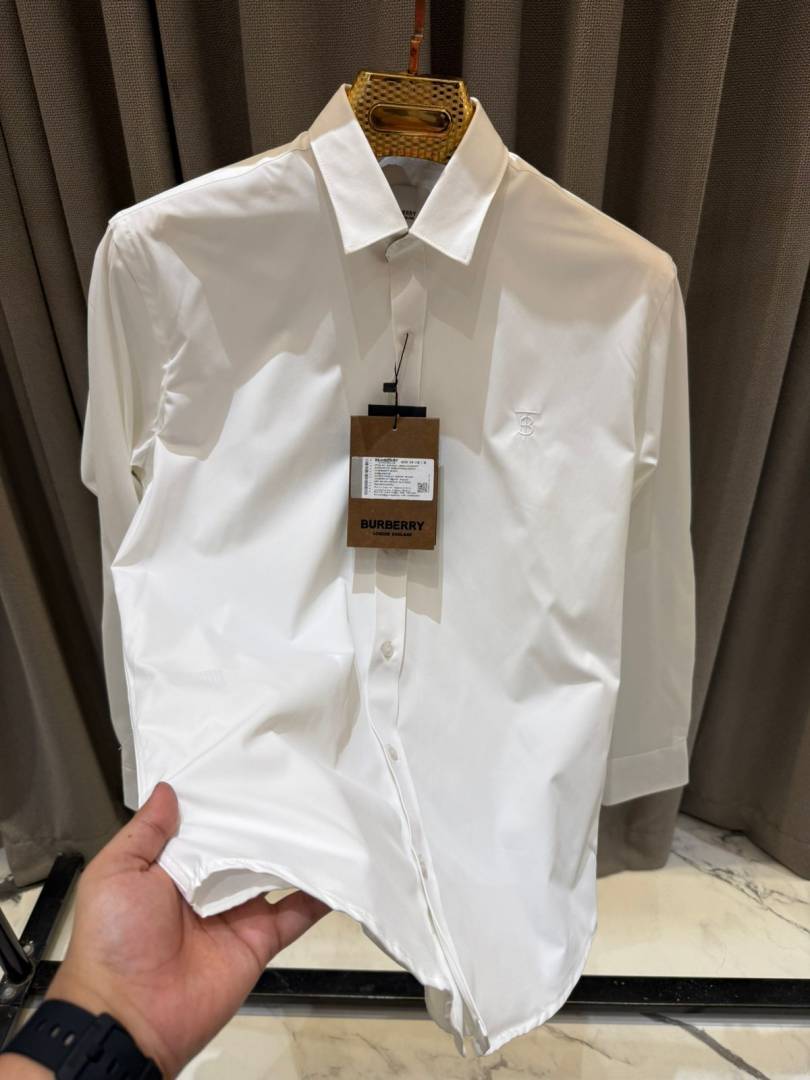 Burbery Chest Logo Full Sleeves Shirt White