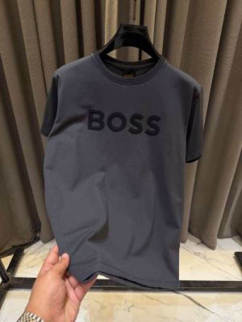 Boss Middle Brand Logo Round Neck T-shirt Stone Grey