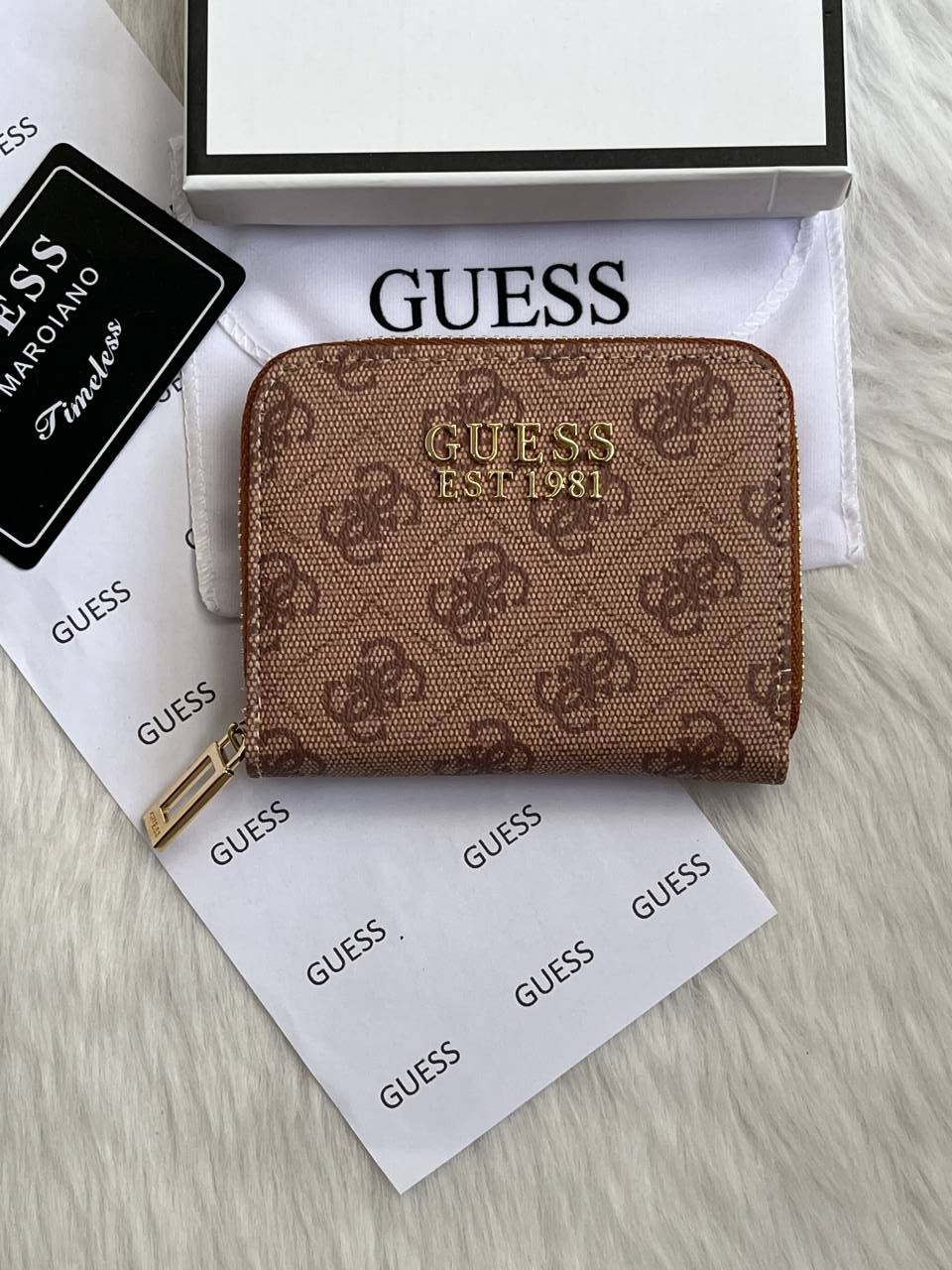 Guess 03 Light Apricot Mini Zippy Wallet With Original Box - Dust Cover - Card Premium Packing