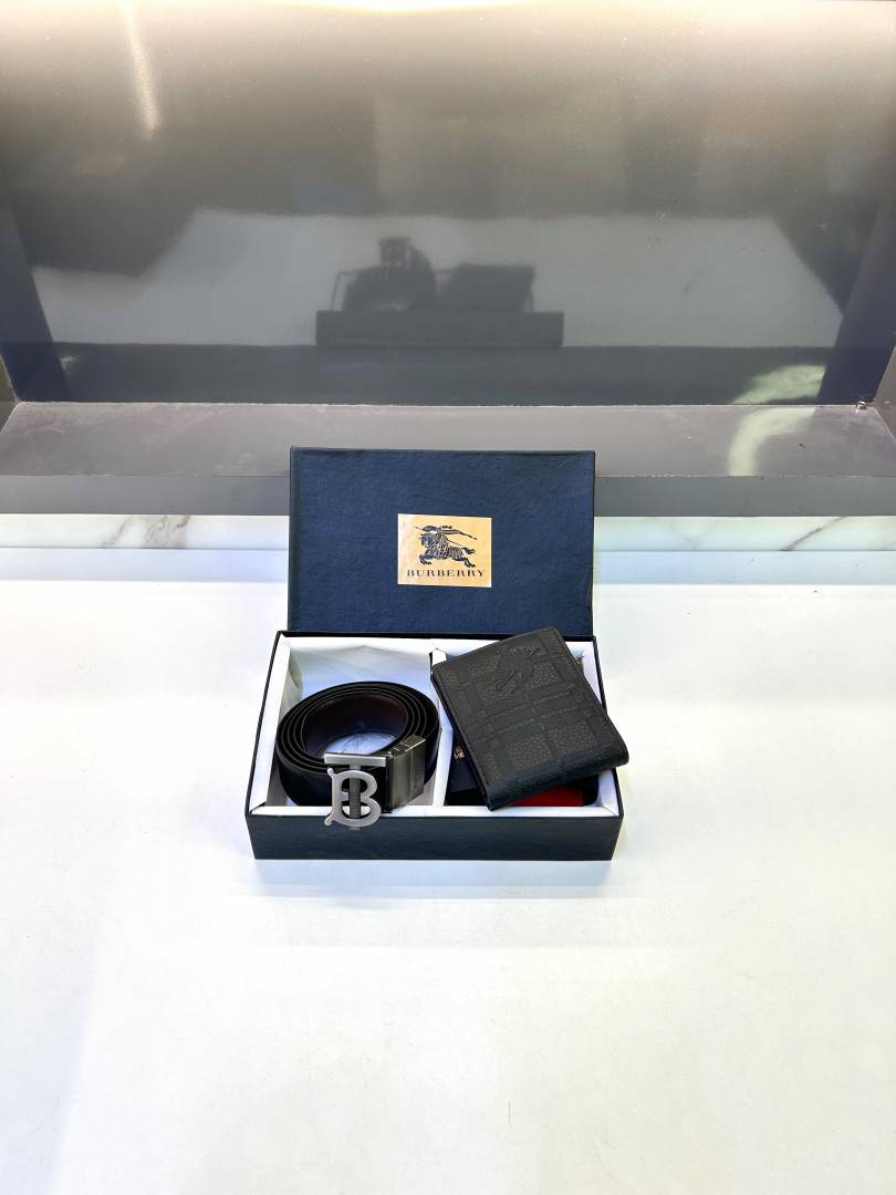 Burbery Belt & Wallet Combo Grey Belt Fa 724