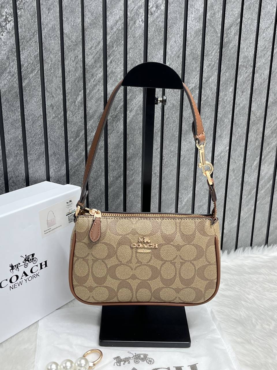 Coacch Nolita AP-Brown With Original Box DustCover & Pearl charm