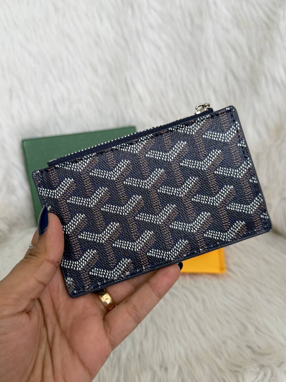 Goyarrd GO-1 Blue Bourbon Zip Card Case Wallet With Original Box & DustCover