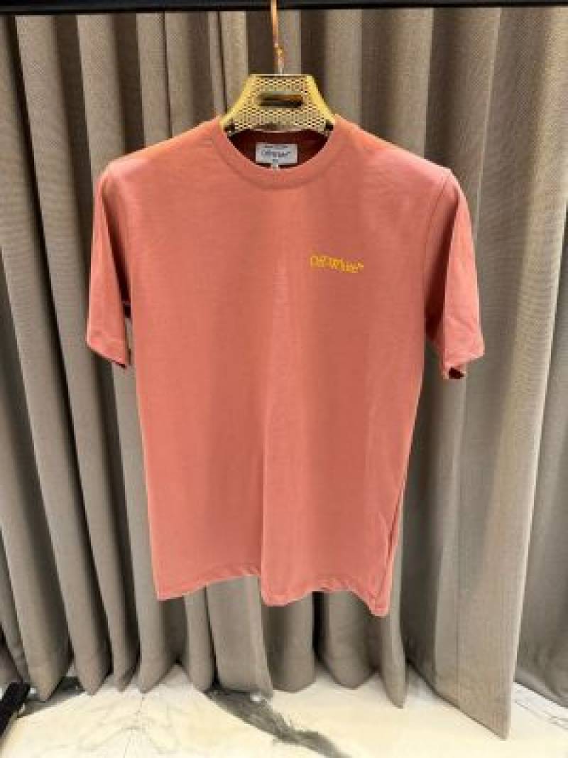 -white Round Neck T-shirt Pink