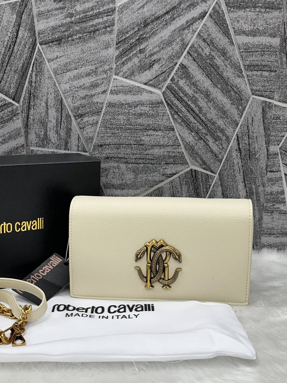 Roberto Cavalli RC Logo White Shoulder Sling Bag With Original Box
