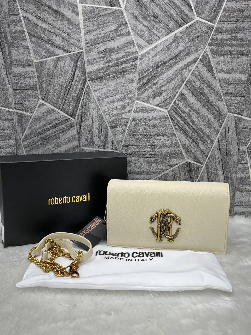 Roberto Cavalli RC Logo White Shoulder Sling Bag With Original Box