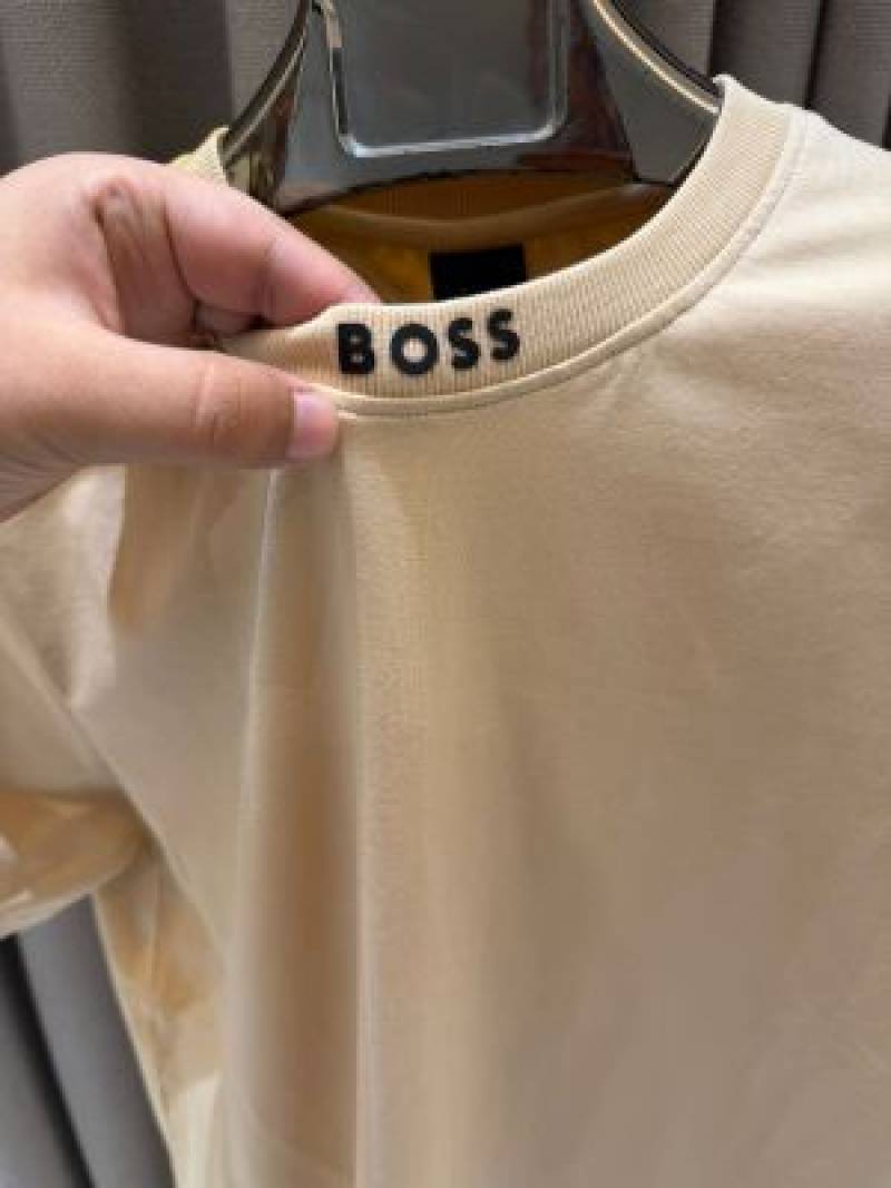 Boss Chinese Collar Round Neck T-shirt Beige