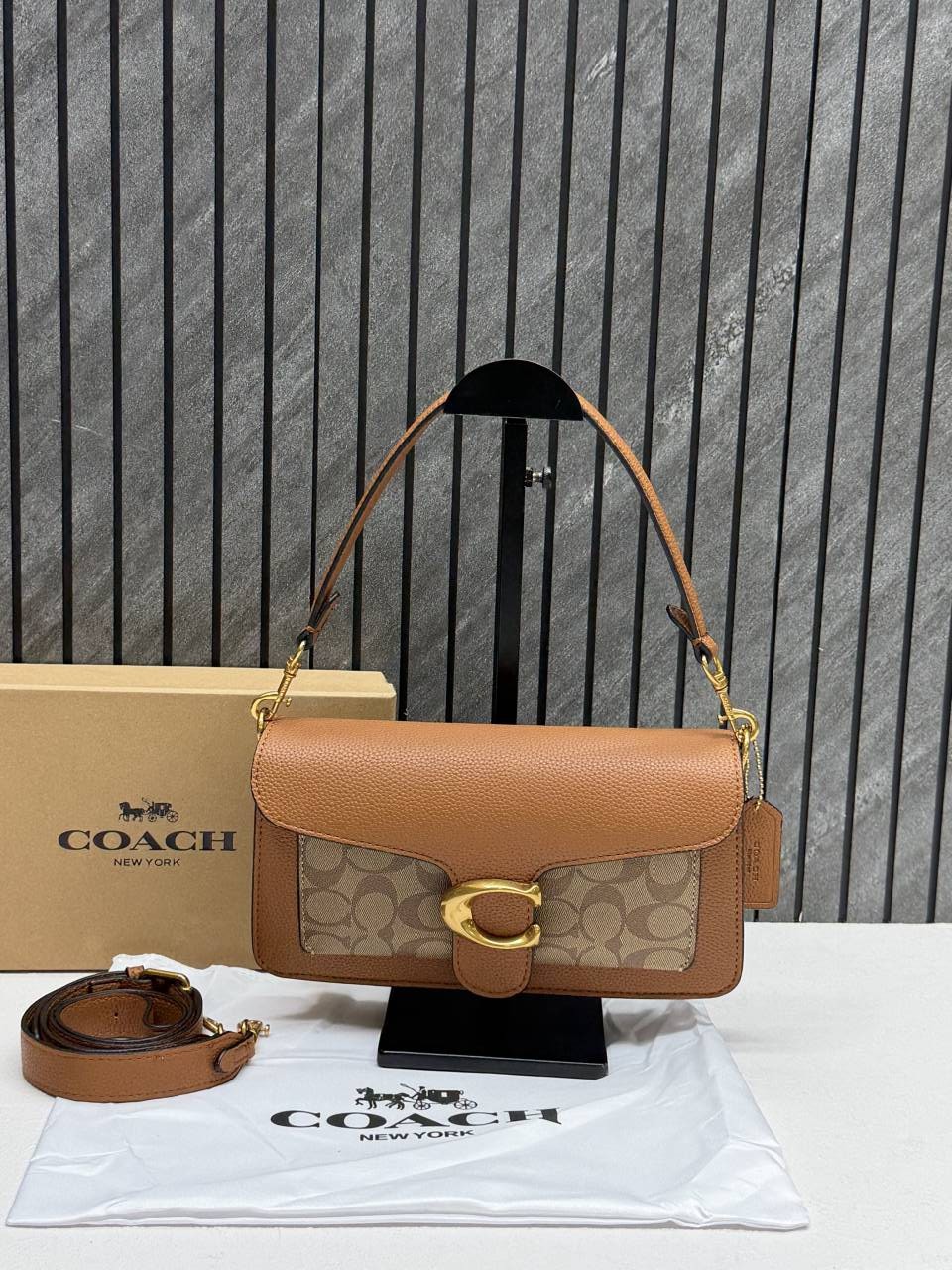 Coacch Tabby 26 Brown-Mono Shoulder Crossbody Bag With Original Box 2 Belt (Short Long)