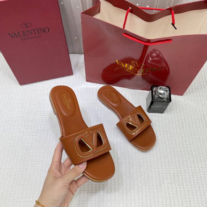 Valentinno_Garavani_VLogo_Signature_Flat_Leather_Sandals_Brown_With_OG_Box_&_Carry_Bag_1892_Brown