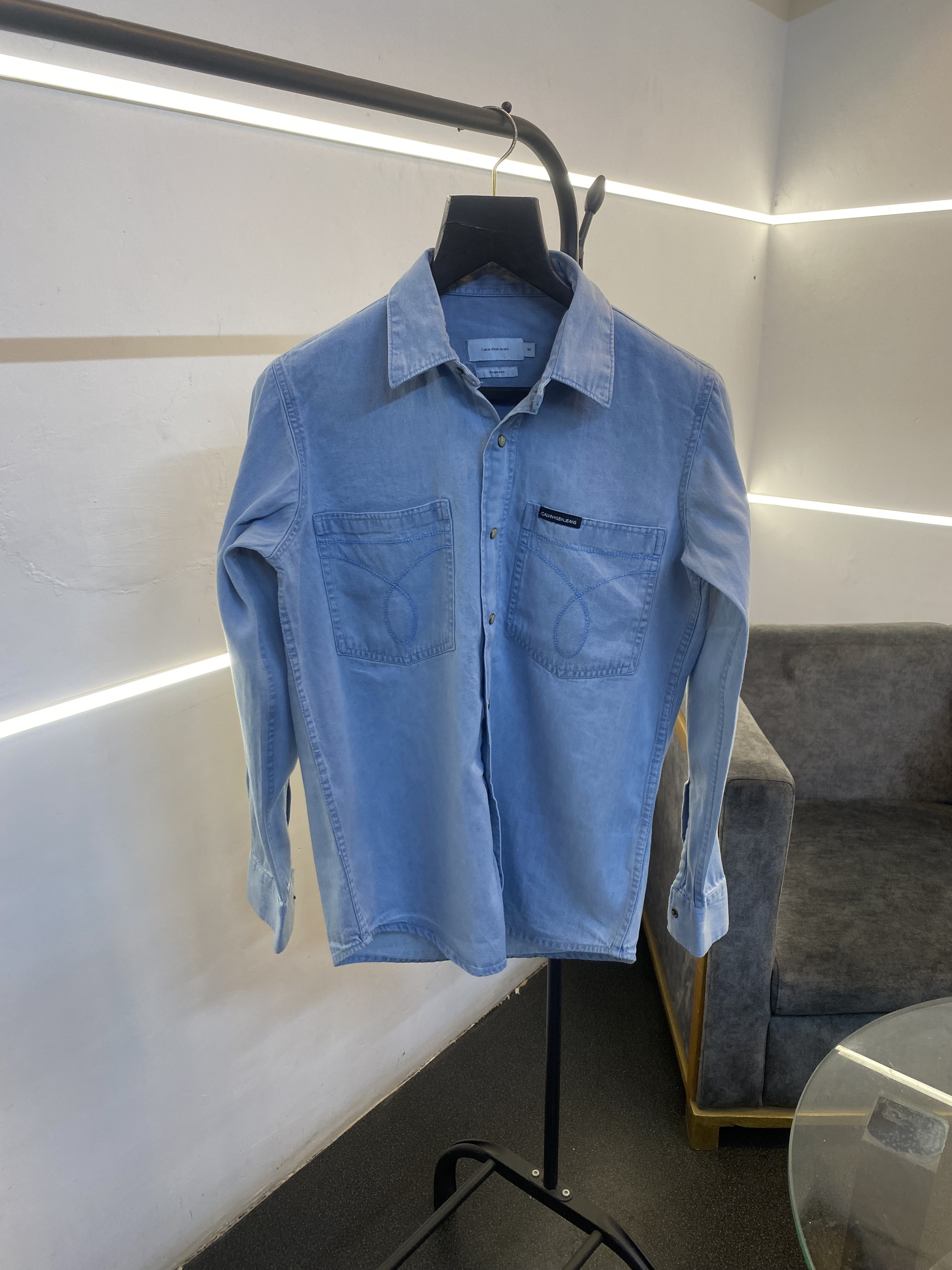 Calvin kline snap button double pocket imported denim shirt light