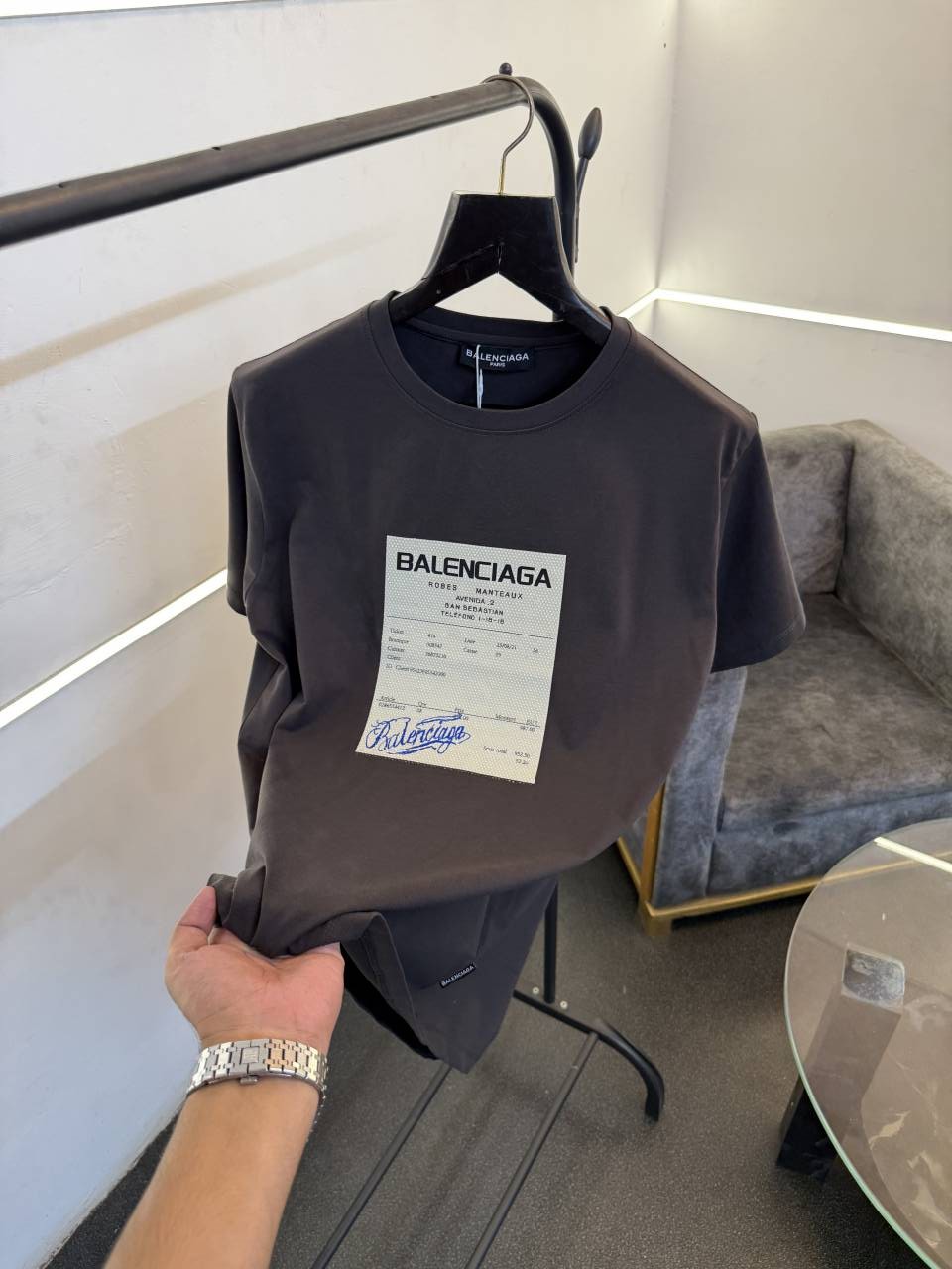 Balenciaga dark grey diamond patch with print imported round neck tshirt