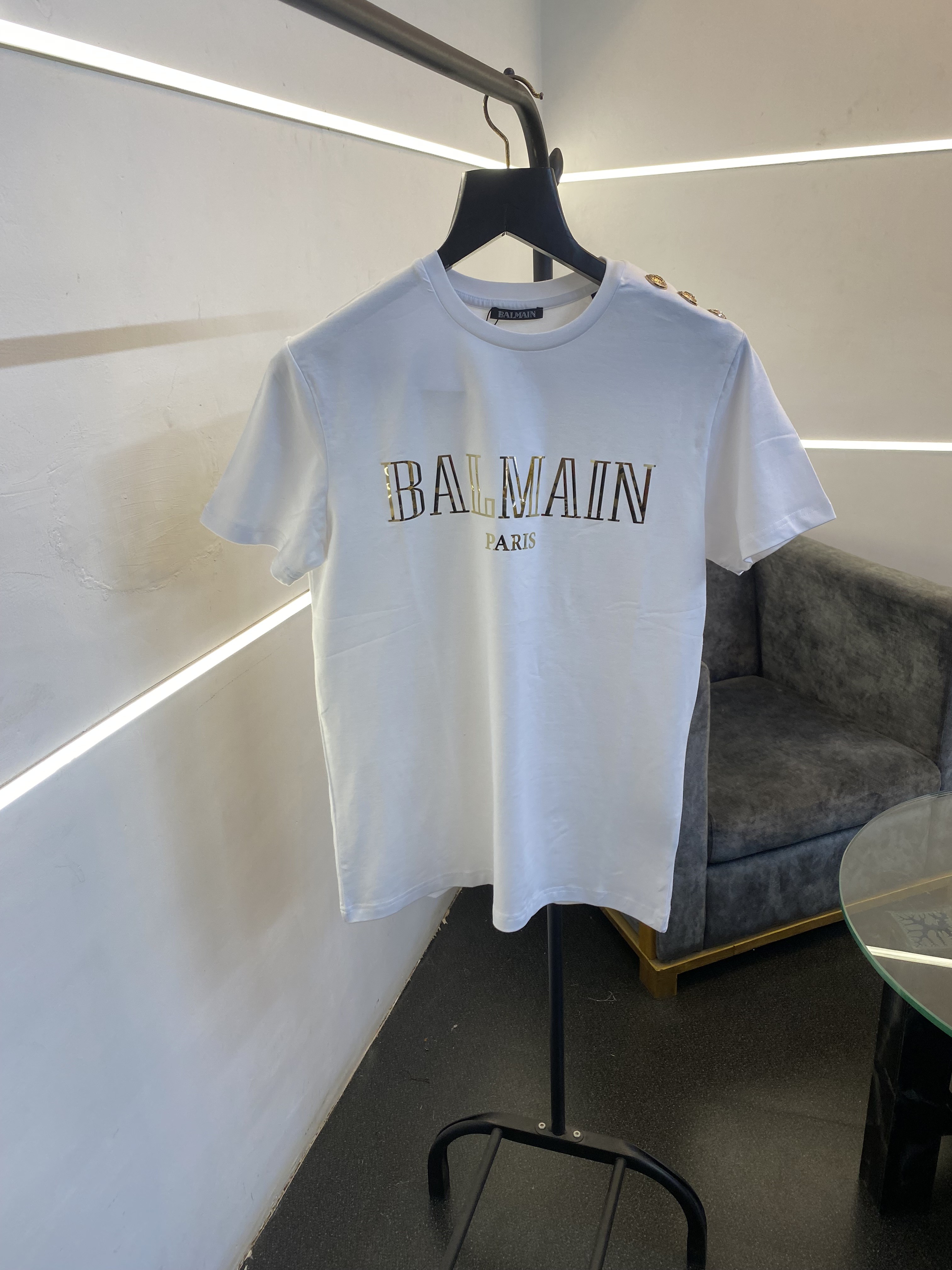 Balman turkey imported round neck tshirt with shoulder button and logo print white gold