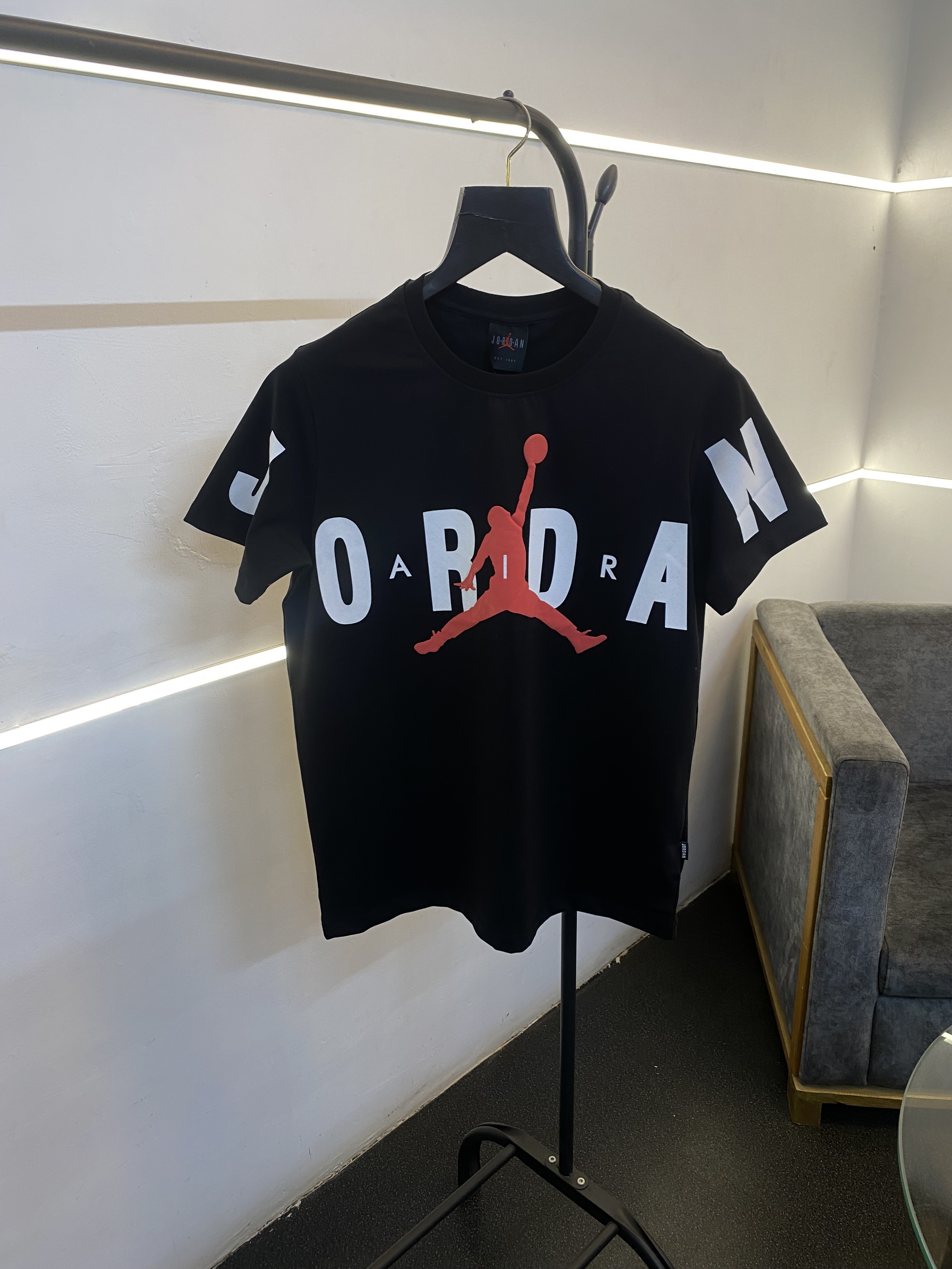 Air jordan full front print with logo imported round neck tshirt black