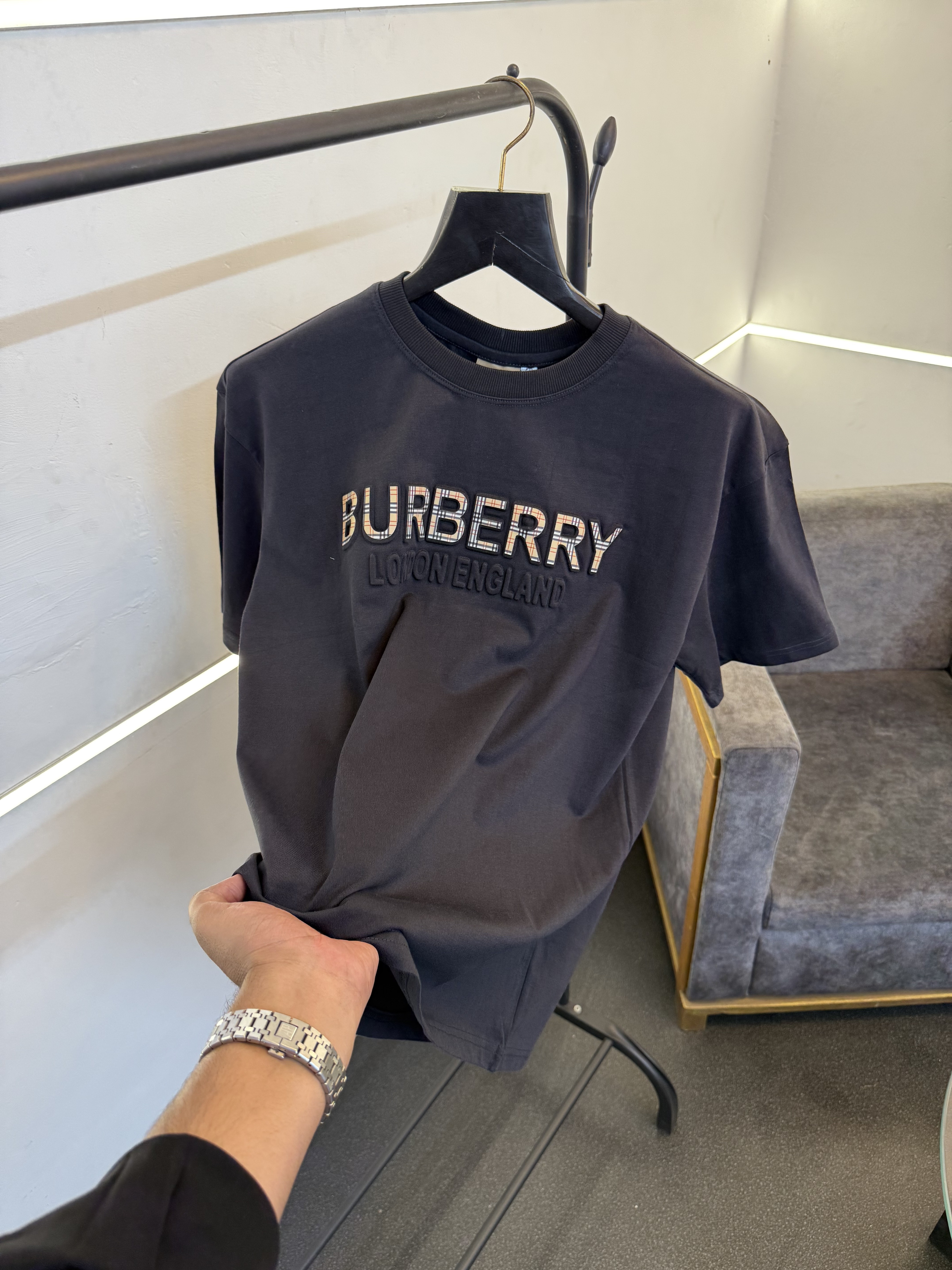 Burbery grey oversize puff print imported round neck tshirt sale