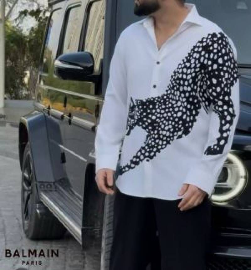 Balman Cheetah Print Full Sleeves Shirt White