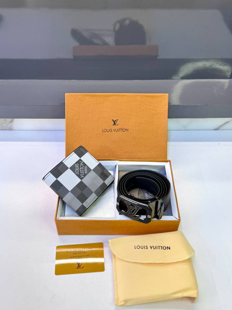 Lv_Loui_Vuittion Black Grey White Belt &Wallet Combo Fa 1120