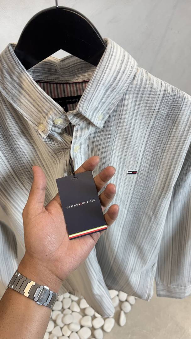 Tommy Hilfiiger Grey & White Striped Shirt 1023
