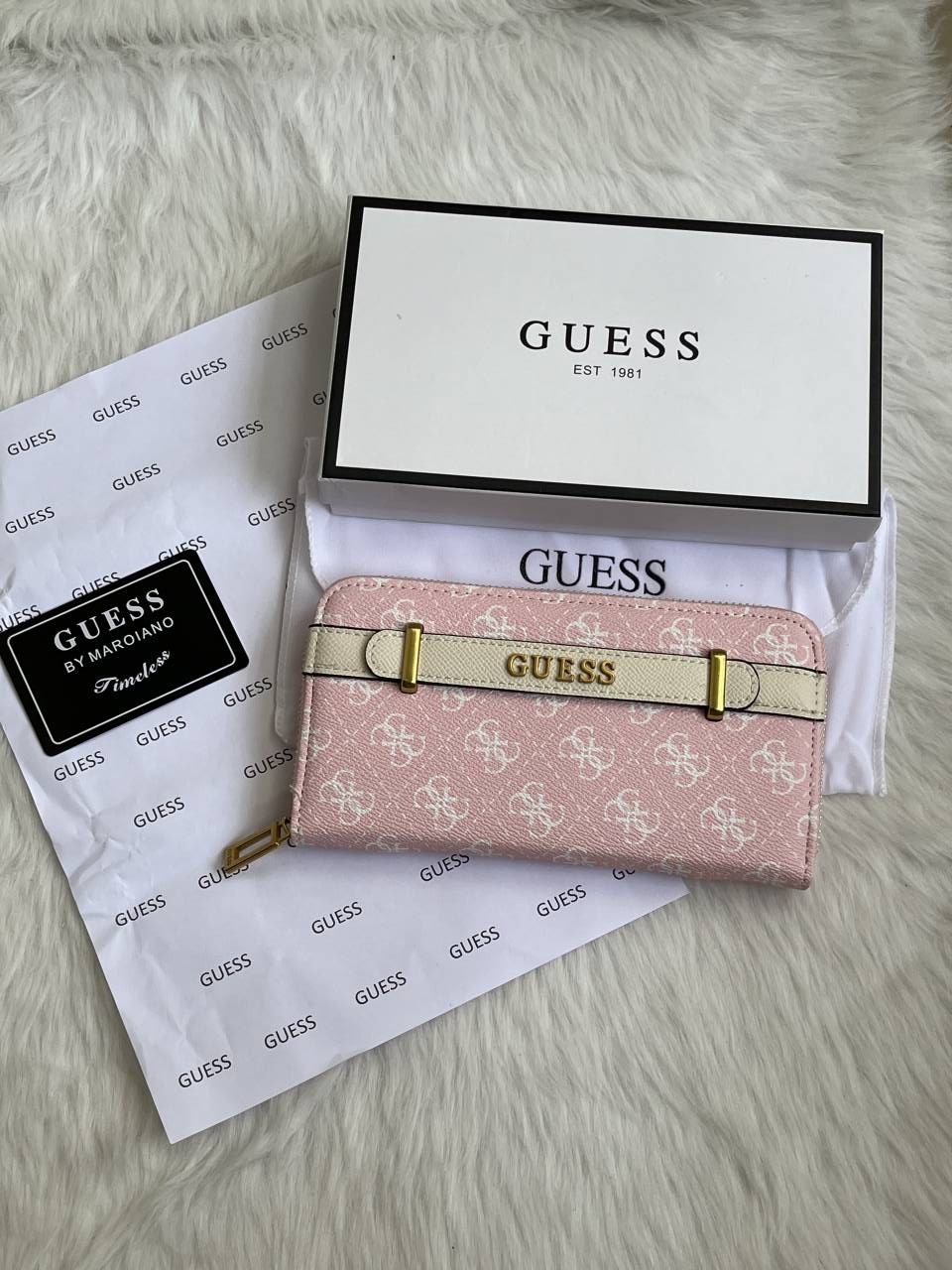 Guess 006 Pink Long Wallet With Original Box DustCover Card Packaging