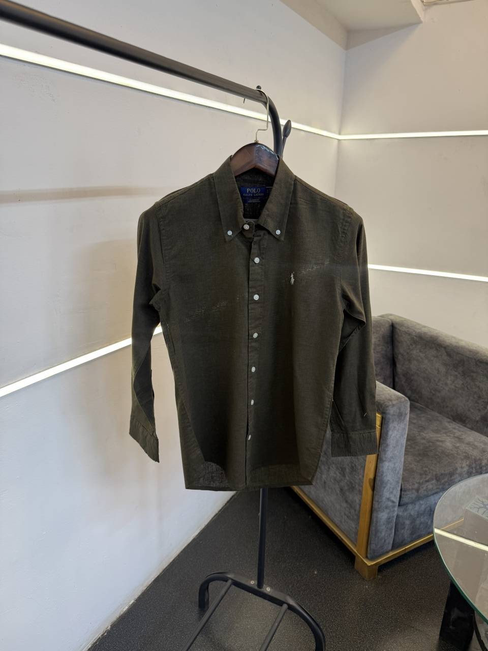 Ralph lauren linen imported shirt olive green