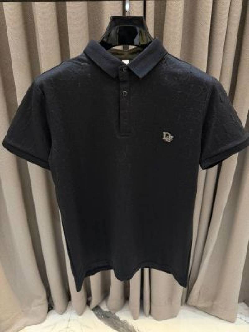 Christian Diyor Chest Logo Full Monogram Polo T-shirt  Black