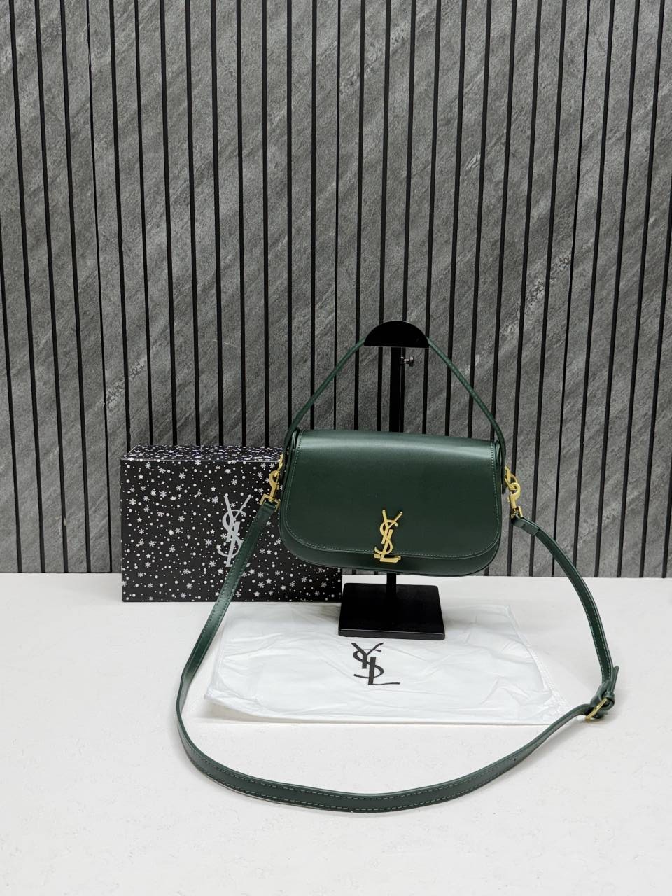 Ysl Voltaire 8868 Green-Gold Shoulder Crossbody Bag With Original Box