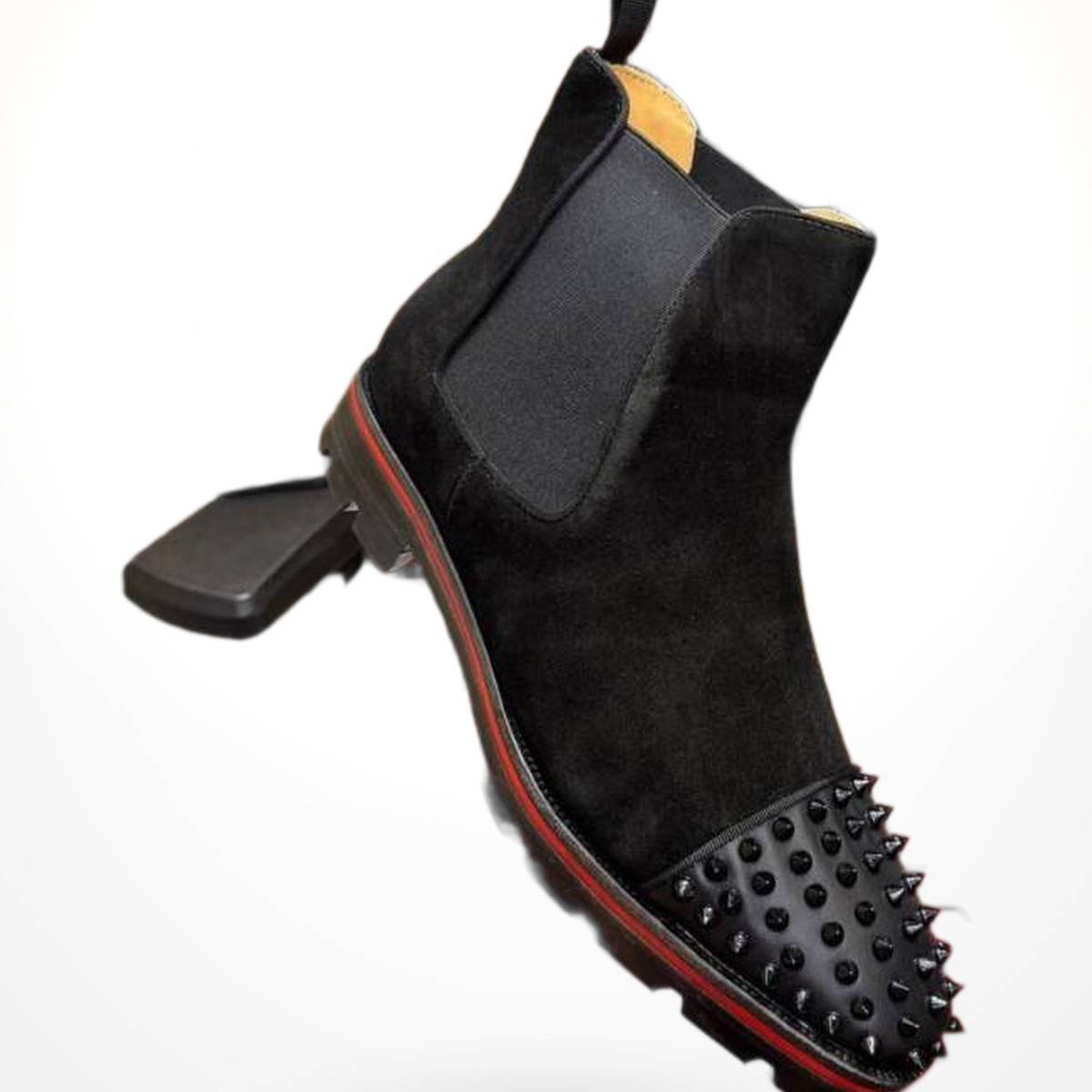 Christian Loubotin Spikes Suede Chelsea Boots Black n Premium