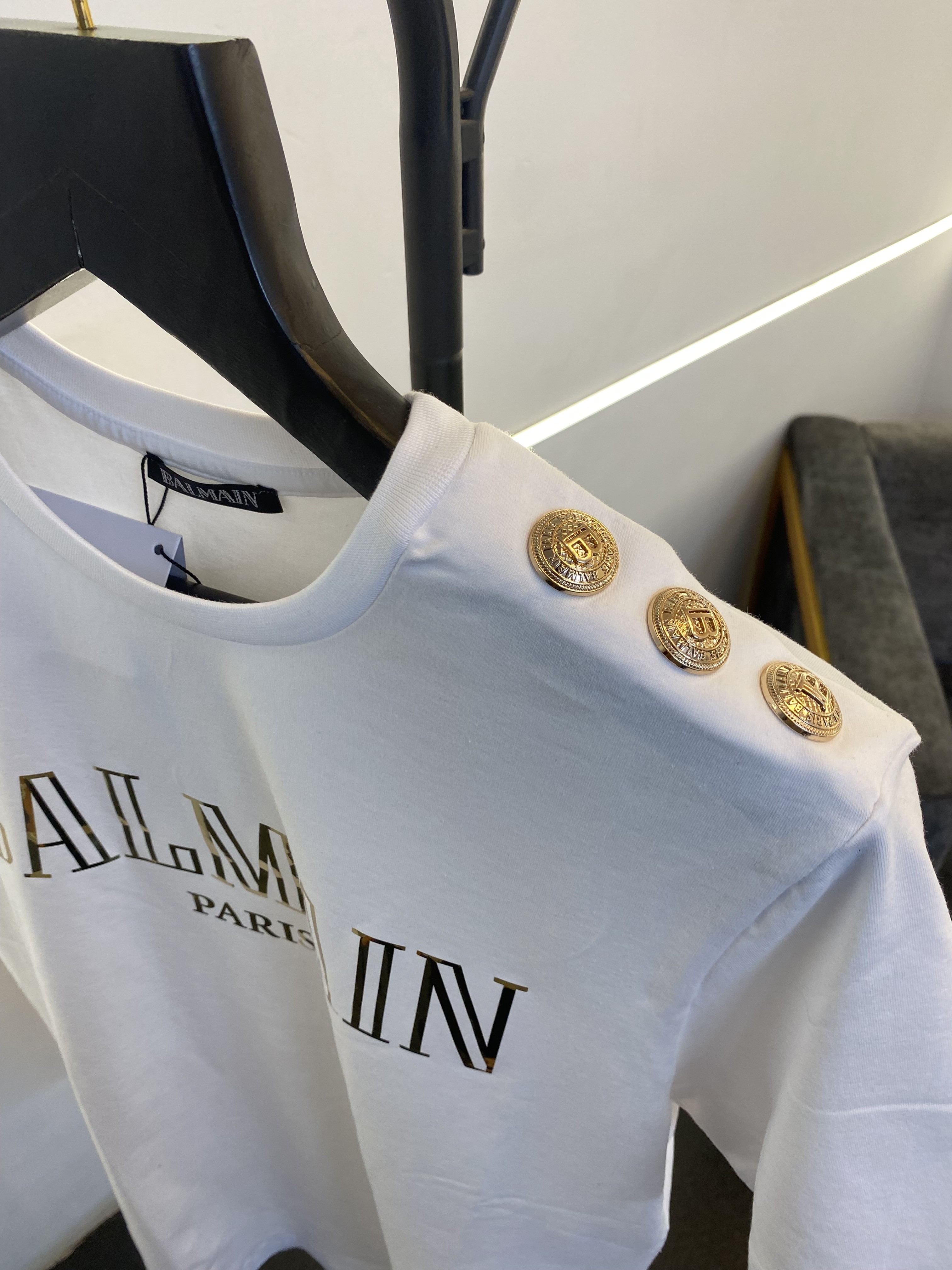 Balman turkey imported round neck tshirt with shoulder button and logo print white gold