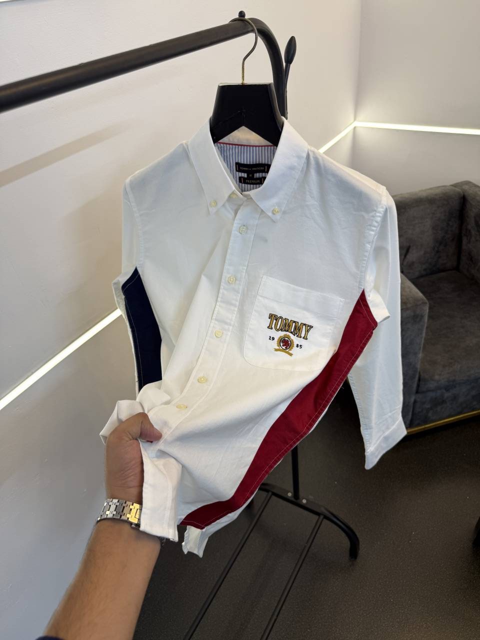 Tommy hilfigar side strips pocket embroidery logo imported shirt white sale