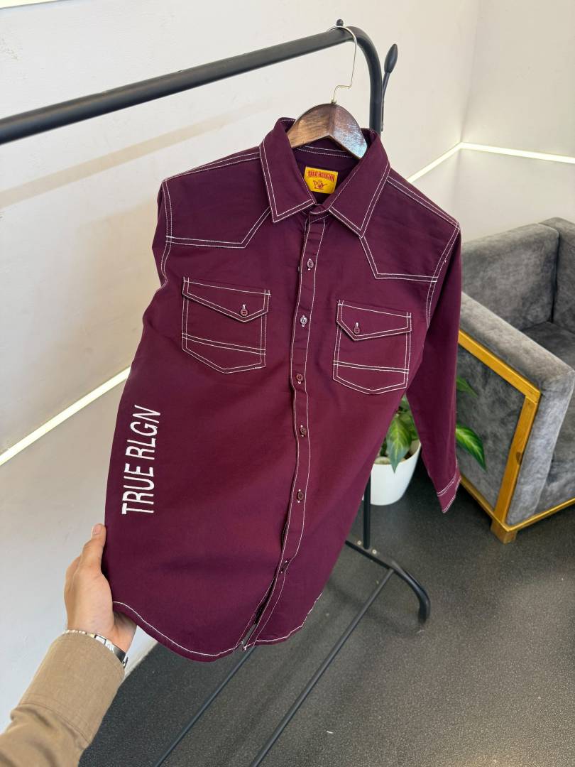 True religion wine imported cargo double pocket shirt