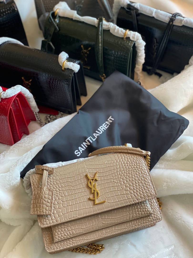 Ysl Sunset Croccskin Shoulder Sling Bag With Original Box & Dust Cover Packaging