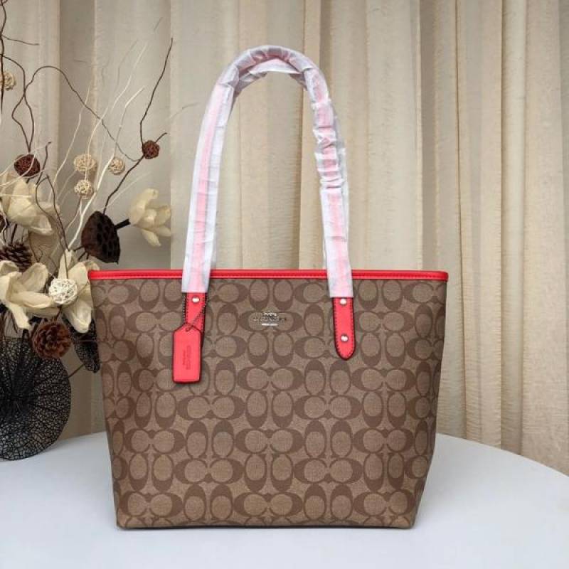 Coaach Signature City Tote Bag With OG Box & Dust Bag (Aapricot Red - 810)