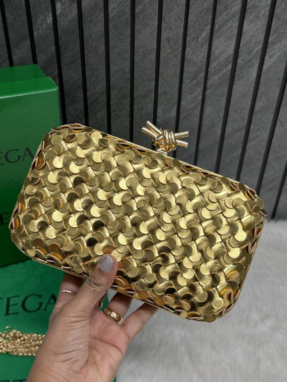 Bottega_Veneta_Gold_67_Knot_Leather_Clutch_With_OriginalBox_DustCover_Highend