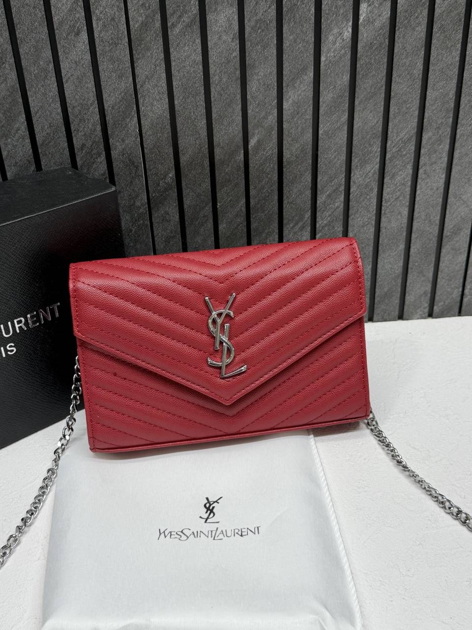Ysl Envelope Red-Silver Crossbody ShoulderBag With Originalbox & DustCover