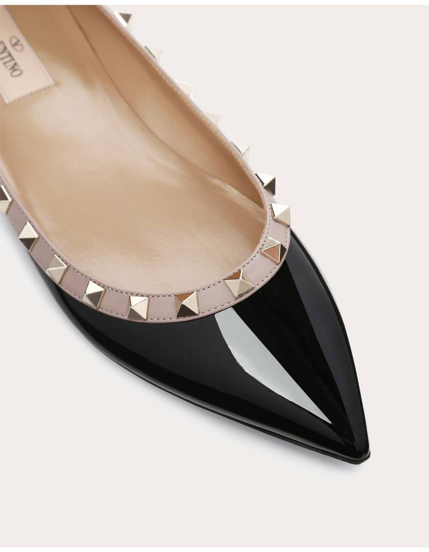 Valentyno_Rockstud_Patent_Black_Ballerina_Flats_For_Women_With_Original_Box_And_Carry_Bag