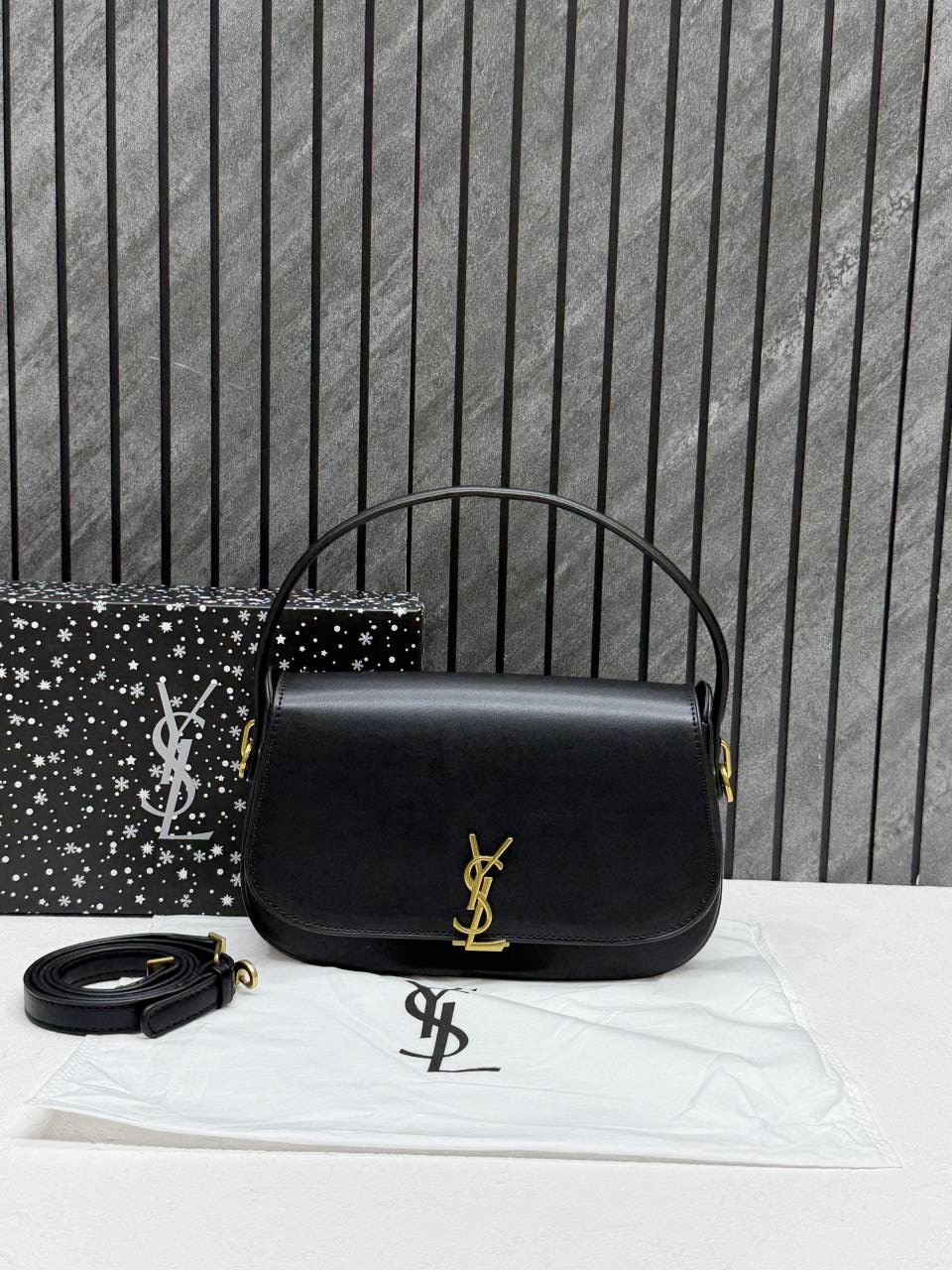 Ysl Voltaire 8868 Black-Gold Shoulder Crossbody Bag With Original Box