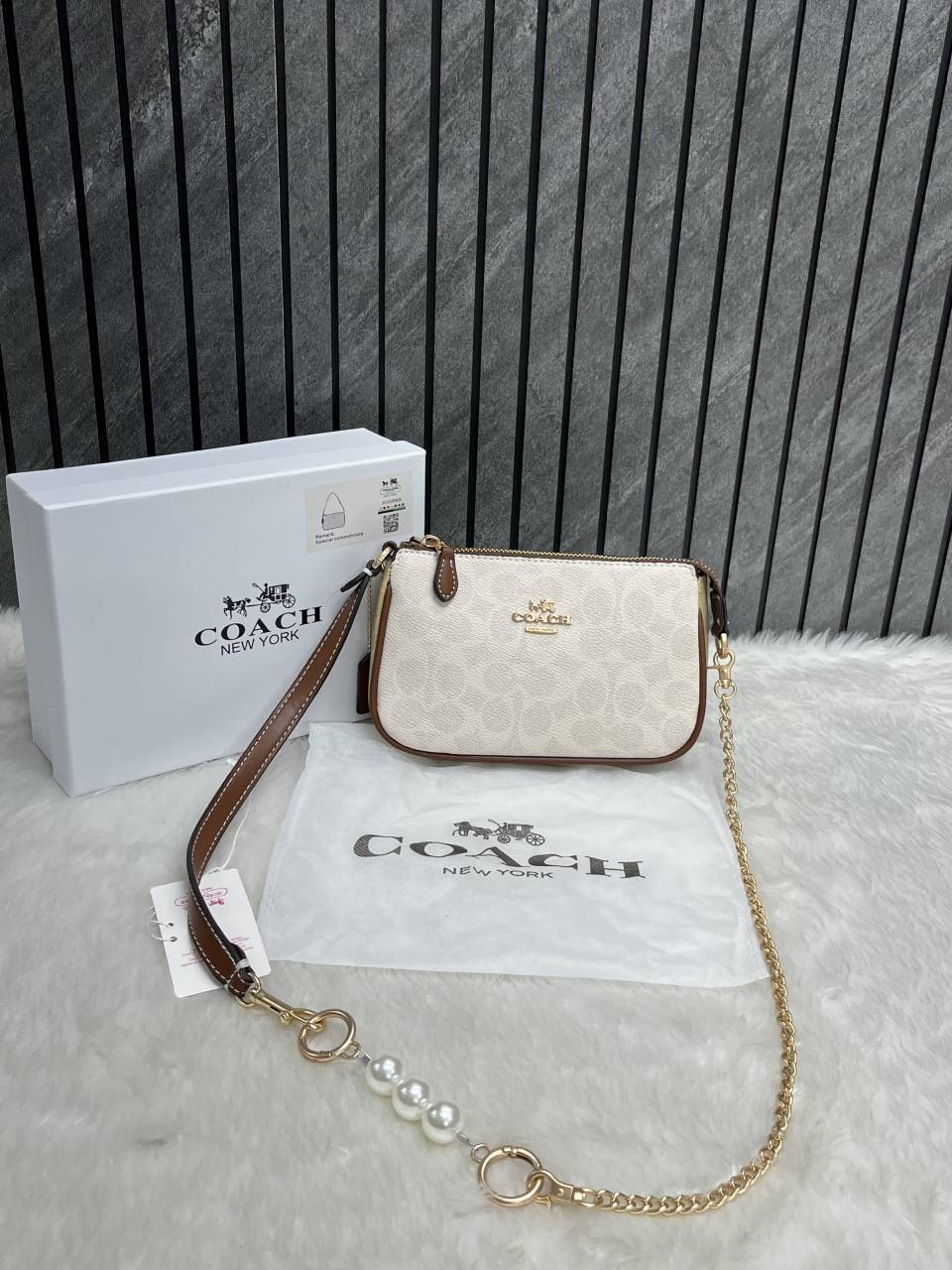 Coacch Nolita Br-White-Mono With Original Box DustCover & Pearl charm